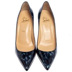 Pre Owned Christian Louboutin Blue Patent Leather Tartaruga Pointed Toe Pumps Size 38.5