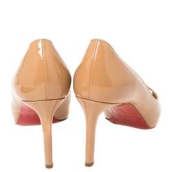 Pre Owned Christian Louboutin Beige Patent Leather Very Prive Peep Toe Pumps Size 39