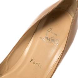 Pre Owned Christian Louboutin Beige Patent Leather Very Prive Peep Toe Pumps Size 39