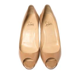 Pre Owned Christian Louboutin Beige Patent Leather Very Prive Peep Toe Pumps Size 39