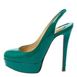 Christian Louboutin Green Patent Leather Slingback Platform Pumps Size 36