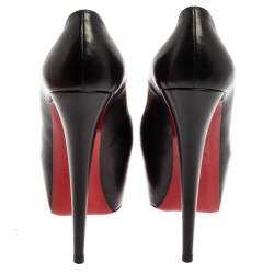 Pre Owned Christian Louboutin Black Leather Daffodile Platform Pumps Size 38