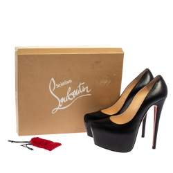 Pre Owned Christian Louboutin Black Leather Daffodile Platform Pumps Size 38