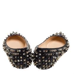 Pre Owned Christian Louboutin Black Leather Pigalle Spike Ballet Flats Size 35.5