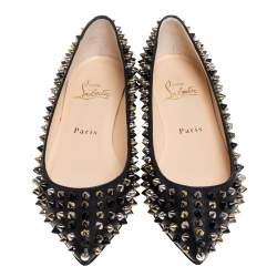 Pre Owned Christian Louboutin Black Leather Pigalle Spike Ballet Flats Size 35.5
