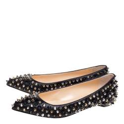 Pre Owned Christian Louboutin Black Leather Pigalle Spike Ballet Flats Size 35.5