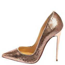 Pre Owned Christian Louboutin Metallic Bronze Sequin So Kate Pointed Toe Pumps Size 39