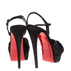 Christian Louboutin Black Suede Loescadiva Ankle Strap Platform Sandals Size 38.5