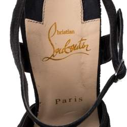 Christian Louboutin Black Suede Loescadiva Ankle Strap Platform Sandals Size 38.5