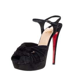 Christian Louboutin Black Suede Loescadiva Ankle Strap Platform Sandals Size 38.5