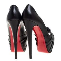 Pre Owned Christian Louboutin Black Leather Lady Gres Knotted Peep Toe Pumps Size 39