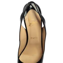 Pre Owned Christian Louboutin Black Patent Leather Private Number Peep Toe Sling Back Pumps Size 39.5