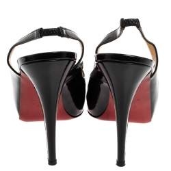 Pre Owned Christian Louboutin Black Patent Leather Private Number Peep Toe Sling Back Pumps Size 39.5
