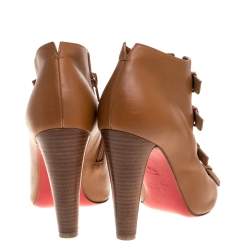 Pre Owned حذاء بوت كريستيان لوبوتان مزين إبزيم ذهبي مقدمة مفتوحة جلد بني مقاس 36