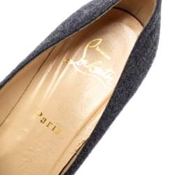 Pre Owned Christian Louboutin Grey Wool Charlene Mary Jane Pumps Size 37.5