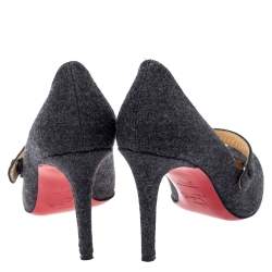 Pre Owned Christian Louboutin Grey Wool Charlene Mary Jane Pumps Size 37.5