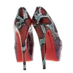 مملوكة مسبقًا حذاء كعب عالي كريستيان لوبوتان دافوديل نعل سميك جلد ثعبان متعدد الألوان مقاس 38