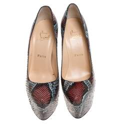 مملوكة مسبقًا حذاء كعب عالي كريستيان لوبوتان دافوديل نعل سميك جلد ثعبان متعدد الألوان مقاس 38