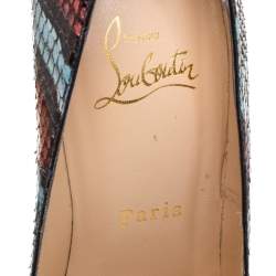 مملوكة مسبقًا حذاء كعب عالي كريستيان لوبوتان دافوديل نعل سميك جلد ثعبان متعدد الألوان مقاس 38