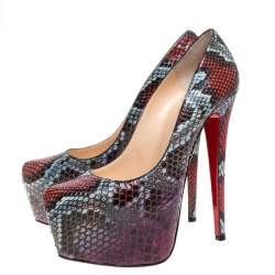 مملوكة مسبقًا حذاء كعب عالي كريستيان لوبوتان دافوديل نعل سميك جلد ثعبان متعدد الألوان مقاس 38