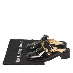 Pre Owned Christian Louboutin Black Patent Leather Octavian Mules Sandals Size 37