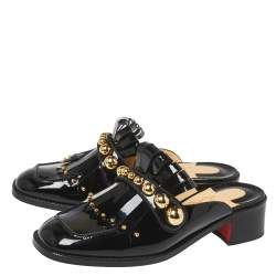 Pre Owned Christian Louboutin Black Patent Leather Octavian Mules Sandals Size 37
