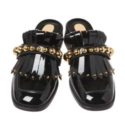 Pre Owned Christian Louboutin Black Patent Leather Octavian Mules Sandals Size 37