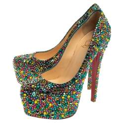 مملوكة مسبقًا Christian Louboutin Multicolor Crystal Daffodile Platform Pumps Size 38