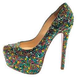 مملوكة مسبقًا Christian Louboutin Multicolor Crystal Daffodile Platform Pumps Size 38