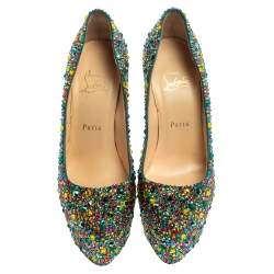 مملوكة مسبقًا Christian Louboutin Multicolor Crystal Daffodile Platform Pumps Size 38