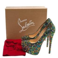 مملوكة مسبقًا Christian Louboutin Multicolor Crystal Daffodile Platform Pumps Size 38