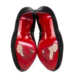 مملوكة مسبقًا Christian Louboutin Black Suede Recouzetta Peep Toe Platform Ankle Boots Size 38.5 