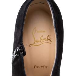 مملوكة مسبقًا Christian Louboutin Black Suede Recouzetta Peep Toe Platform Ankle Boots Size 38.5 