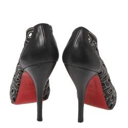Christian Louboutin Black Letter Leather Tell Me Cutout Pumps Size 36