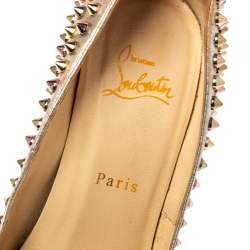 Pre Owned Christian Louboutin Metallic Gold/Rose Gold Leather Lady Peep Toe Spike Platform Pumps Size 38