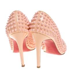 Pre Owned Christian Louboutin Pink Patent Leather Pigalle Spikes Pointed Toe Pumps Size 39