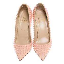 Pre Owned Christian Louboutin Pink Patent Leather Pigalle Spikes Pointed Toe Pumps Size 39