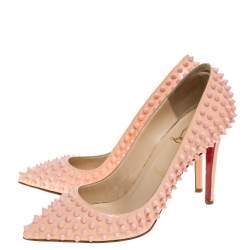 Pre Owned Christian Louboutin Pink Patent Leather Pigalle Spikes Pointed Toe Pumps Size 39