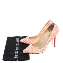 Pre Owned Christian Louboutin Pink Patent Leather Pigalle Spikes Pointed Toe Pumps Size 39