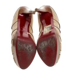 Christian Louboutin Light Beige Leather Strappy Platform Booties Size 36