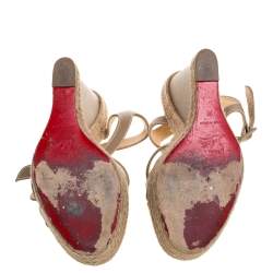 Pre Owned Christian Louboutin Beige Leather Zero Problem Espadrille Wedge Sandals Size 36