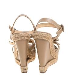 Pre Owned Christian Louboutin Beige Leather Zero Problem Espadrille Wedge Sandals Size 36