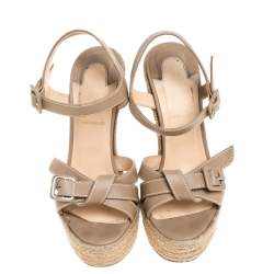 Pre Owned Christian Louboutin Beige Leather Zero Problem Espadrille Wedge Sandals Size 36