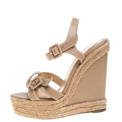 Pre Owned Christian Louboutin Beige Leather Zero Problem Espadrille Wedge Sandals Size 36