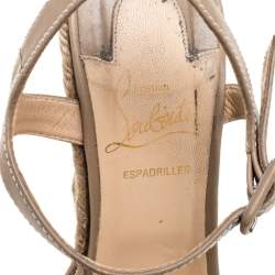 Pre Owned Christian Louboutin Beige Leather Zero Problem Espadrille Wedge Sandals Size 36
