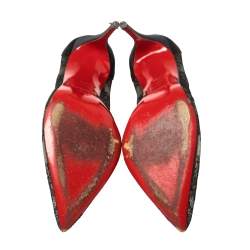 Pre Owned Christian Louboutin Black Lace And Satin Pigalace Pointed Toe Pumps Size 38.5