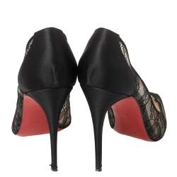 Pre Owned Christian Louboutin Black Lace And Satin Pigalace Pointed Toe Pumps Size 38.5