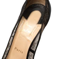 Pre Owned Christian Louboutin Black Lace And Satin Pigalace Pointed Toe Pumps Size 38.5