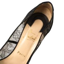Pre Owned Christian Louboutin Black Lace And Satin Pigalace Pointed Toe Pumps Size 38.5