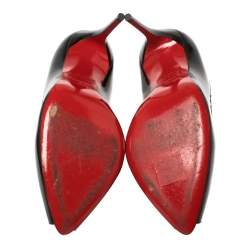 مملوكة مسبقًا Christian Louboutin Black Patent Leather Youyou Peep Toe Pumps Size 38.5